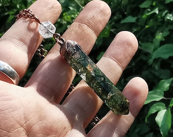 Terrarium crystal necklace, fairy pendant, elven jewelry, quartz and resin pendant