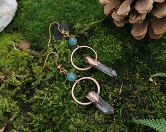 Aura quartz and angelite earrings, copper earrings, witchy jewelry, elven earring, fantasy accessories