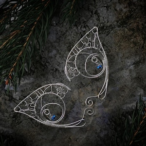 Elf Ear Ear Cuffs with Moon eclipse | Silver Wire Elf Earcuffs, No Piercing Needed, Fantasy Cosplay Jewelry, Witchy earring, Elven earcuffs