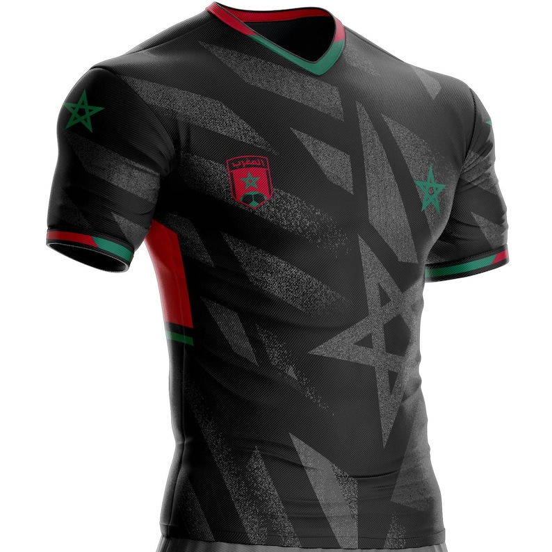 Customizable with your name on the back - Morocco Football Jersey XZ-422 Moroccan Flag image 3