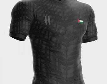 Palestine football jersey PL-74 JET BLACK Palestinian flag
