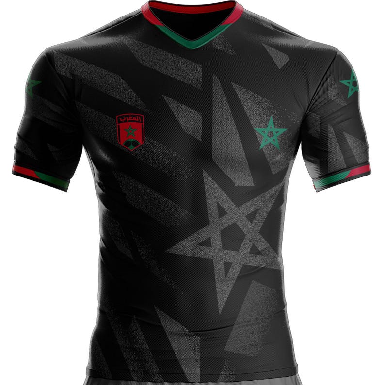 Customizable with your name on the back - Morocco Football Jersey XZ-422 Moroccan Flag image 4