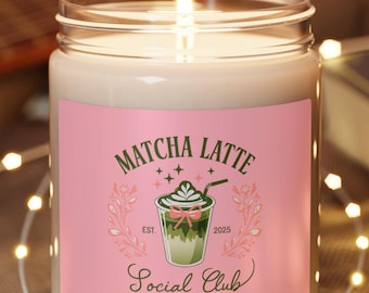 Custom Matcha Lattee Social Club Candle , Custom Candle, Matcha Gift, Scented Candles, Besties, Work Gift, Home Decor, Personalized Gifts
