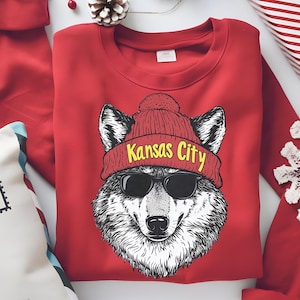 Old School Kansas City voetbalsweater, jaren 90 Kansas City Wolf trui, KC Crewneck, cadeau KC voetbalfan, KC Merch, Kansas Gifts