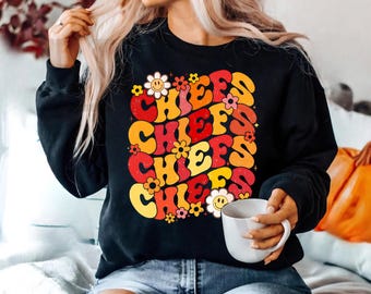 Retro Kansas City Chiefs Sweatshirt, Fußballfan Rundhalsausschnitt