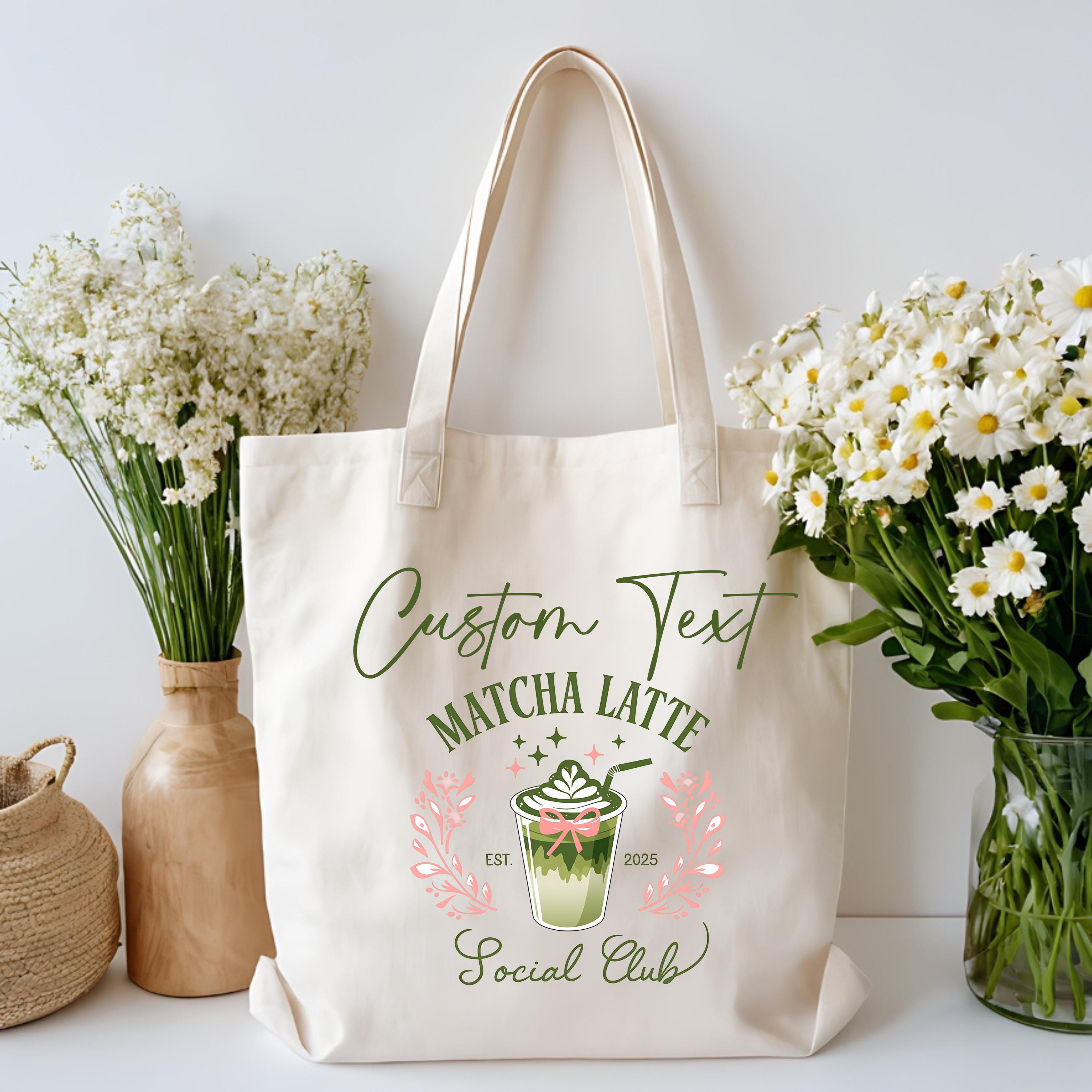 Matcha Love Social Club Personalized Tote Bag,  Fun Bridesmaid Gifts, Farmers Market Grocery Bag, Cute Everyday Totes