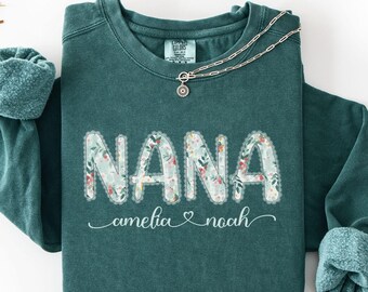 Sudadera personalizada para abuela en colores cómodos, regalo de Navidad para abuela, camiseta para abuela con nombres de niños, regalo para el Día de la Madre, camiseta para anunciar el embarazo.