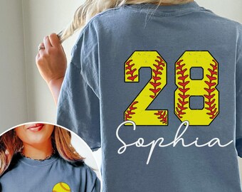 Custom Softball Mom Shirt Comfort Colors®, Softball Gift for Mom, Game Day Shirt, Personalized Kids Name Softball Shirt, Mother's Day Gift