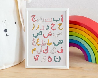 Affiche de l'alphabet arabe | Art mural islamique pour chambre d'enfant (téléchargement numérique)