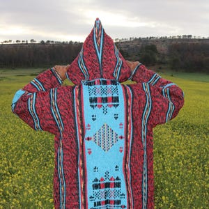 Moroccan Striped coat Cardigan, Sweater Coat, Hoodie coat from fleece, Handmade Wooltrendy Clothing, Women and Men, Berber Warm Jacket,