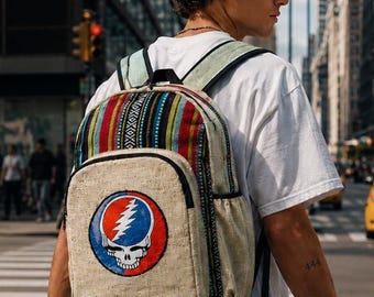Grateful Dead Backpack, Rasta Patch Backpack, Boho Festival Bag, Unisex Travel Backpack