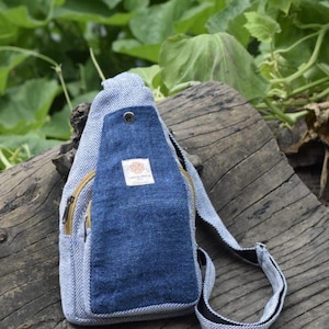 Sling Bag | Hemp Unisex Crossbody Bag | Eco friendly Himalayan Blue Wave Bag
