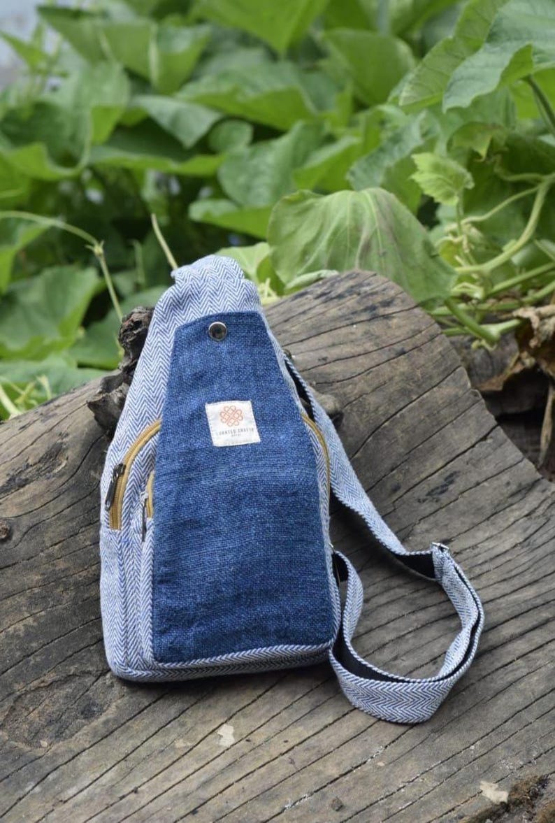 Sling Bag | Hemp Unisex Crossbody Bag | Eco friendly Himalayan Blue Wave Bag