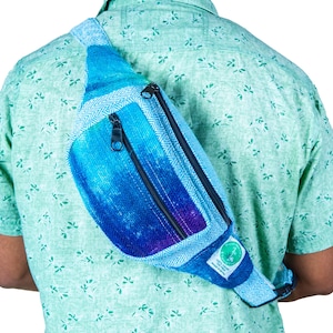 Handmade Hemp Fanny Pack: Ocean Blue & Purple Festival Bum Bag