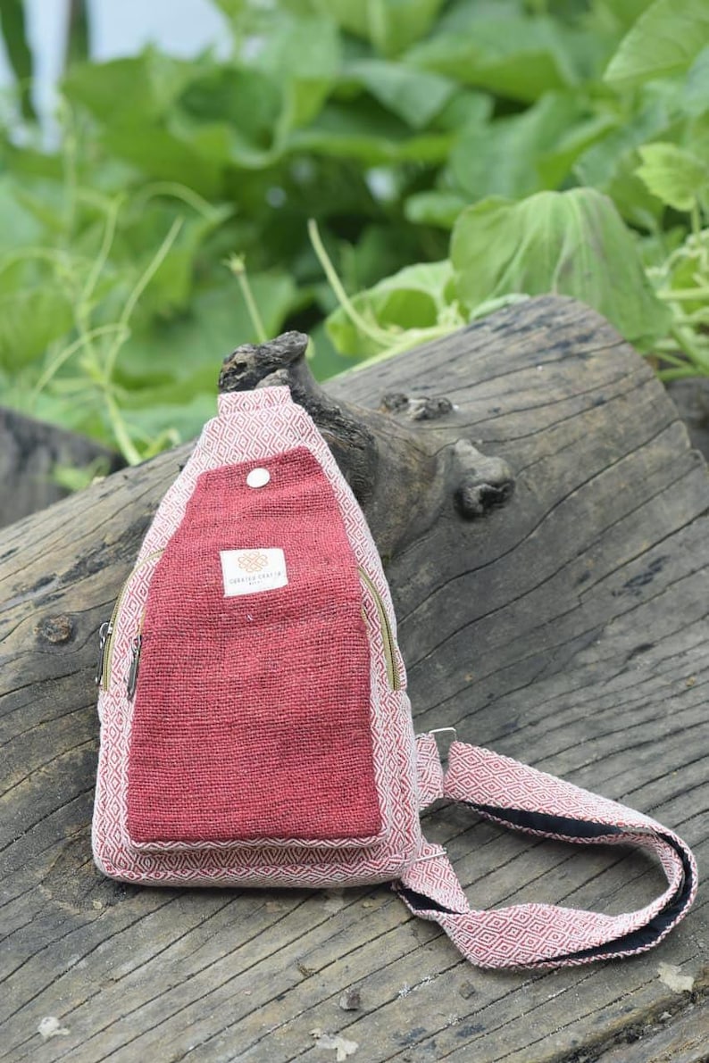 Sling Bag | Hemp Unisex Crossbody Bag | Eco friendly Himalayan Red Crossbody Bag