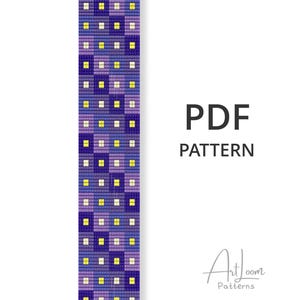 Bead Loom Bracelet Pattern PDF, Purple Checkerboard with Bright and Pale Yellow Squares | GM-0126