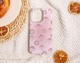 Pink Christmas Candy Hard iPhone Case,Holiday Gift for iPhone,iPhone 17 16 16E 15 14 13,iPhone Air Pro Plus Mini SE,Personalized Phone Case
