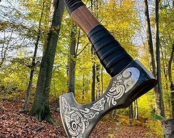 Beautiful custom handmade viking forged Carbon Steel VIKING AXE with Rose Wood Shaft,Axes Best Birthday&Anniversary Gift For Him,Larp axe,