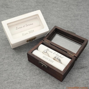 パーソナライズされた木製の結婚指輪ボックス / ダブルスロットカスタムリングベアラーボックス / セレモニー用の結婚指輪バー / ウェディングキャリーリング