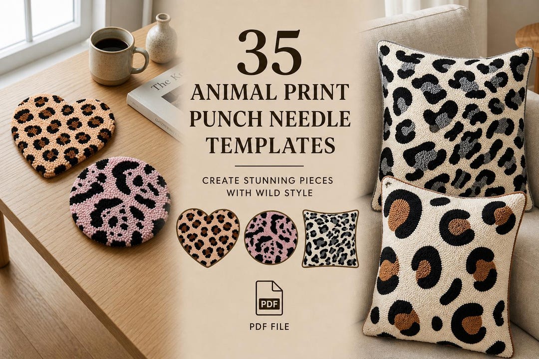 Animal Print Punch Needle Templates Bundle, 35 Designs PDF, Leopard ...