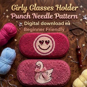 Flickigt Coquette Glasögonhållare Punch Needle Mönster, Handgjort Hantverk DIY, Nybörjarvänlig