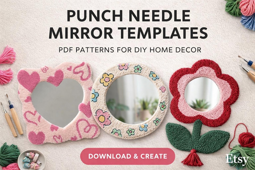 Mirror Template.pdf Punch Needle Mirror Templates PDF, DIY Tufted Mirror & Picture Frame ...