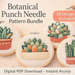 Paquete de patrones de bordado botánico con aguja perforadora (PDF), ideal para principiantes, ideal para decoración del hogar.