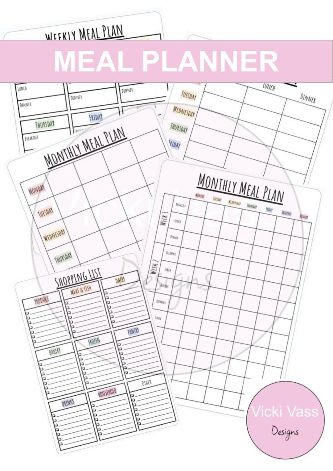 Portrait Meal Planner Bundle, Printable Weekly and Monthly Meal Plans ...