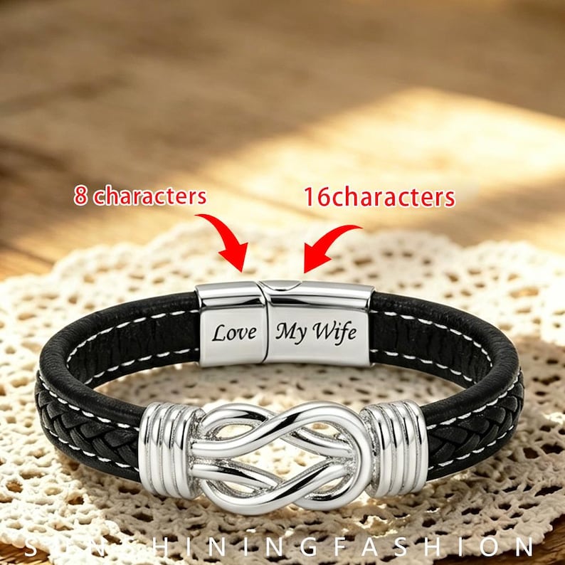 Infinity Barid To My Son Silver Infinity Knot Braided Leather Engraved Bracelet ...