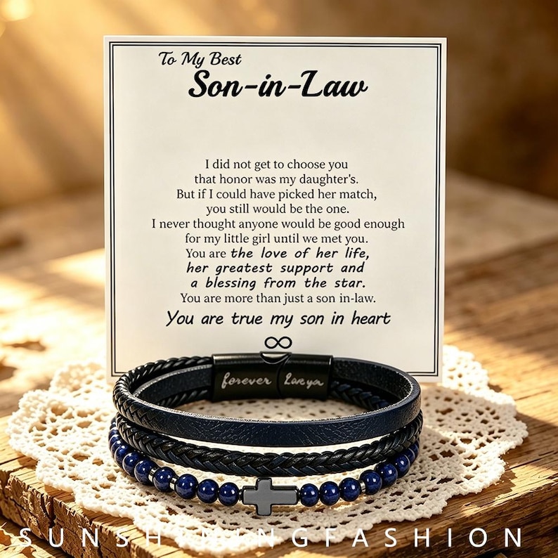 First Photograph In Color To My Best Son-in-law Cross Leather Bracelet, Personalized Engraved ...
