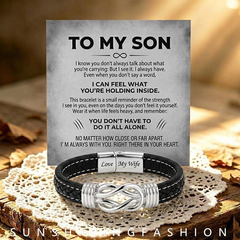 Infinity Barid To My Son Silver Infinity Knot Braided Leather Engraved Bracelet ...