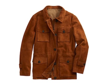 Chaqueta de gamuza marrón hecha a mano: estilo vaquero occidental