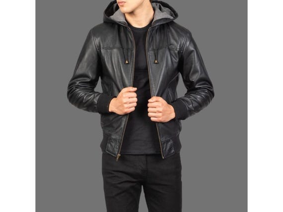 Leather motorcycle jacket with hoodie hotsell
