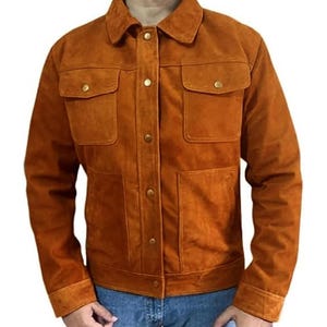 Men's Button Down Suede Leather Jacket | Handmade Brown Suede Biker Jacket | Bomber Jacket*Stylish Leather Jacket*New Suede Jacket