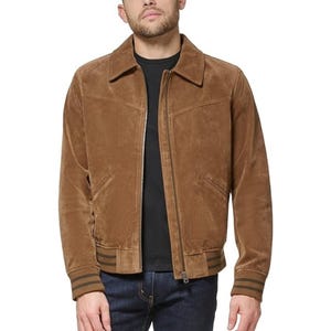 Handmade New Sven Mocha Suede Bomber Jacket*  Men's brown Suede Leather Fringe Jacket* Cowboy 100% Genuine leather jacket*Real suede Leather
