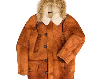 Handmade B3 Bomber Jacket: Sheepskin Shearling Aviator Jacket with Faux Fur