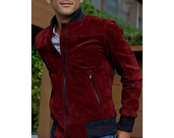 Chaqueta estilo camionero de ante rojo hecha a mano: estilo western