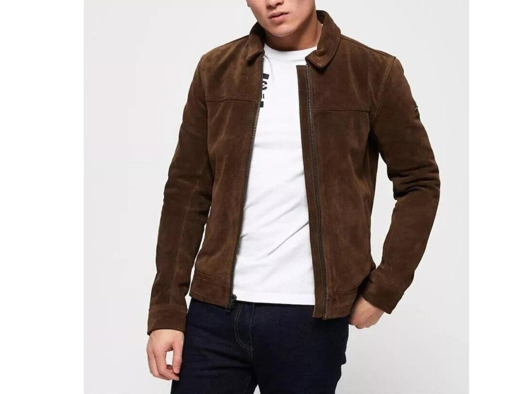 Chaqueta Bombardero Gamuza Cabra Chaqueta De Cuero De Ante De Cabra Infinity Leather - Estilo Bombardero Retro Para Hombre, Color Caqui Cazadora Vaquera Hombre
