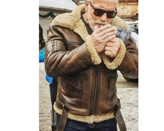 Handmade New Stylish Men B3 Bomber Aviator Shearling Fur Jacket | Real Sheepskin Shearling Fur Flying pilot Winter Brown RAF Jacket coat