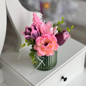 Soap Gift Set - Handmade Soap Flower Bouquet in White Vase, Unique Holiday Soap Gift for Mom or Friends