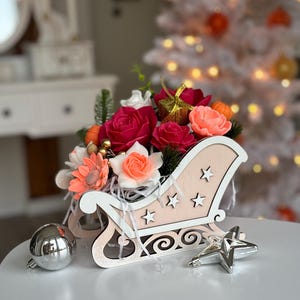 Handmade Soap Flower Bouquet in Christmas Sleigh – Christmas Gift for Women, Natural Soap Roses | Christmas table decor | Christmas bathroom
