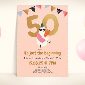 50th birthday invitation - 50th party invite - Digital 50th birthday party invite template - Instant Download - Corjl Template - Fun, quirky