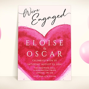 Engagement Party Invitation Template, Custom Engagement Party Invite, Heart Engagement Invite, We&#39;re Engaged Party Invite, Personalised