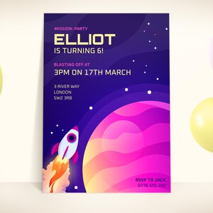Editable Outer Space Birthday Party Invitation, Solar System Birthday Party Invite Template,  Kids Invite, Space Mission, DIGITAL DOWNLOAD