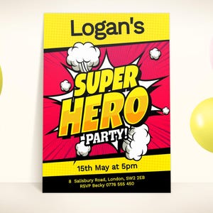 Editable Superhero Birthday Invitation Template, Printable Birthday Party Invitation, Kids Superhero Invite, Digital Kids Party Invite,