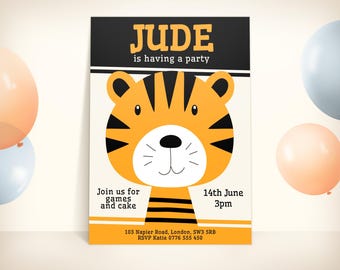 Editable Tiger Birthday Party Invitation Template (Digital Download), kids party invite
