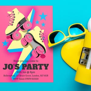 EDITIERBARE Roller Disco Einladung, Roller Disco Party einladen, Roller Skate Party, Teenager Party einladen, Roller Skate Disco Party einladen, 80er Jahre