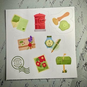 Snail Mail Stickers| Briefumschlag, Feder & Tusche, Paket, Wachs Siegel | Wieder ablösbarer Vinyl Aufkleber | Laptop Aufkleber | Niedliche Sticker | Schriftzug Liebhaber | Post