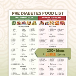 Pre Diabetes Food List Diabetes Food Chart,  Pre Diabetic Meal Plan, Pre Diabetes Grocery List, Pre Diabetic Diet, Prediabetes Food Poster