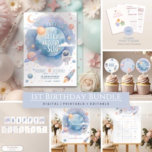Pacchetto di compleanno per il primo viaggio intorno al sole, invito per il primo compleanno nello spazio, invito per lo spazio, invito per astronauti, invito per la galassia
